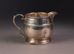 GEORGE V OLLIVANT & BOTSFORD SILVER MILK JUG, of circular form with double C scroll handle and