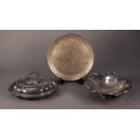 THREE PIECES OF ELECTROPLATE, comprising: ELKINGTON LOBATED OVAL ENTRÉE DISH AND COVER with