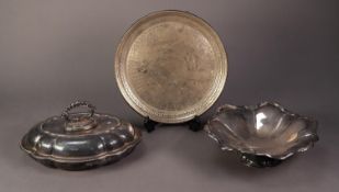 THREE PIECES OF ELECTROPLATE, comprising: ELKINGTON LOBATED OVAL ENTRÉE DISH AND COVER with