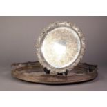 SILVER PLATED ON COPPER LARGE TWO HANDLED OVAL GALLERIED TRAY, with plain centre, 20 ½? x 13 ½? (