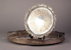 SILVER PLATED ON COPPER LARGE TWO HANDLED OVAL GALLERIED TRAY, with plain centre, 20 ½? x 13 ½? (