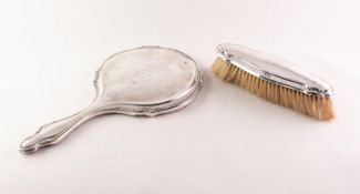 LADY'S SILVER HAND MIRROR AND MATCHING CLOTHES BRUSH with scroll embossed borders, Birmingham