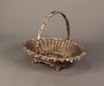 VICTORIAN ELECTROPLATED LARGE SWING HANDLED FRUIT BASKET, of oval, woven form with fruiting vine