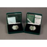 TWO PIEDFORT ?QUEEN MOTHER? CENTENARY SILVER PROOF CROWN COINS, supplied with certificates of