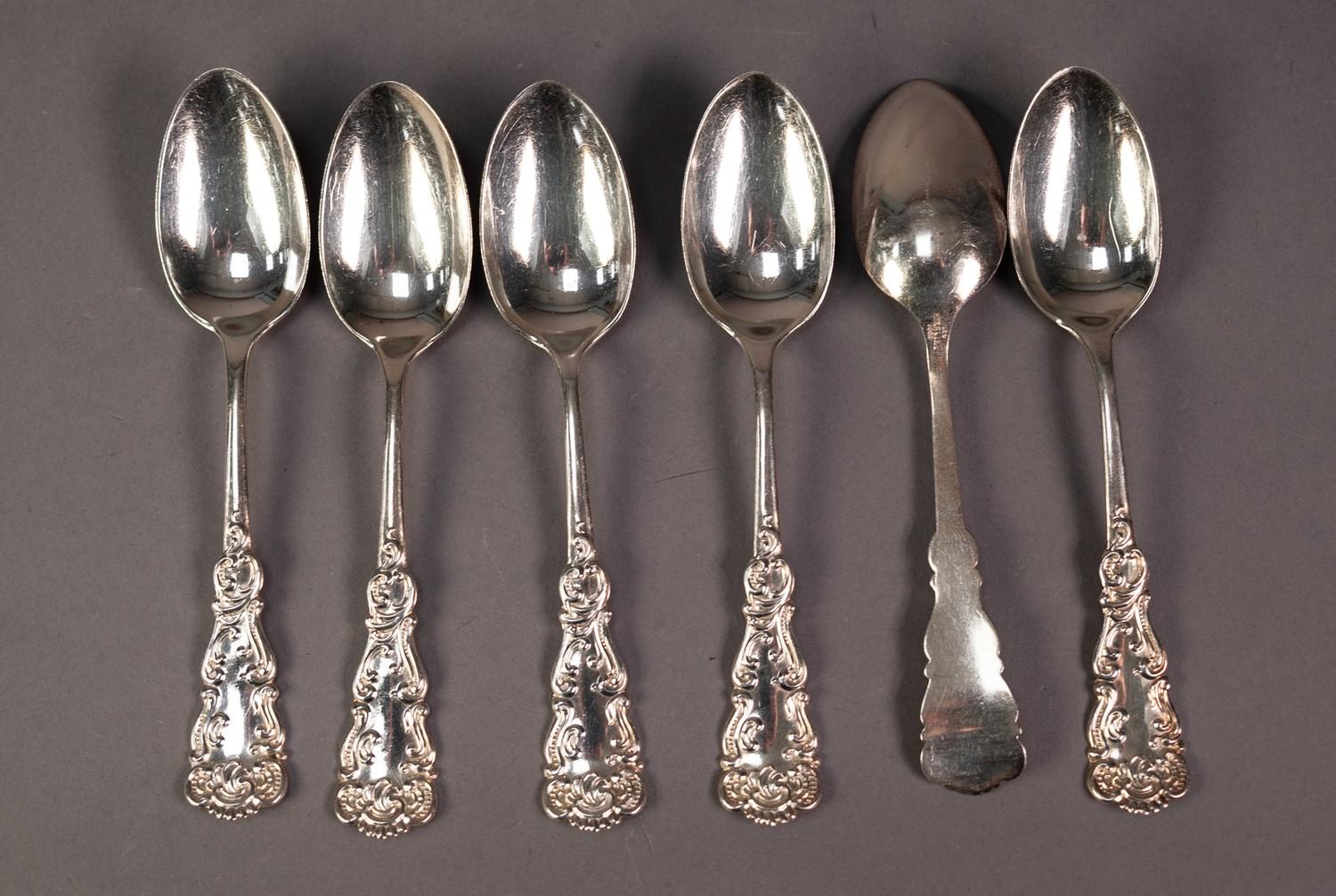 SET OF SIX NORTH AMERICAN/CANADIAN 'STERLING' SILVER TEASPOONS with scrollwork stamped handles, 4