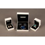 TIANGUS JACKSON BOXED 925 MARK SILVER SQUARE PENDANT AND MATCHING EARRINGS set with stepped