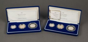 TWO 2003 PIEDFORT THREE SILVER PROOF COIN SETS, £2, £1 and Women?s Social & Political Union 50p,