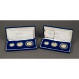 TWO 2003 PIEDFORT THREE SILVER PROOF COIN SETS, £2, £1 and Women?s Social & Political Union 50p,