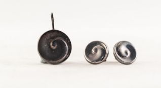 PAIR OF GEORG JENSEN SILVER WHORL PATTERN DISC EARRINGS, no. 410 and MATCHING PENDANT, no. 207