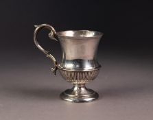 EDWARD VII SILVER CHRISTENING CUP, of part fluted thistle form with high scroll handle and