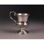 EDWARD VII SILVER CHRISTENING CUP, of part fluted thistle form with high scroll handle and