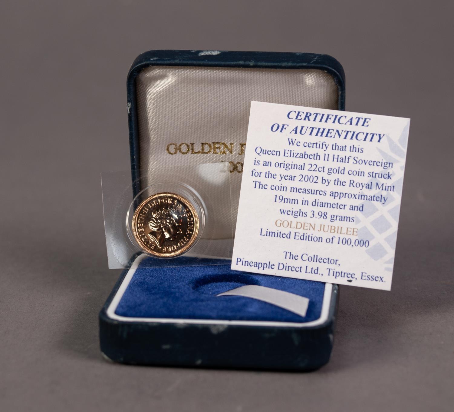 ROYAL MINT CASED AND SEALED ELIZABETH II GOLD HALF SOVEREIGN 2002 (VF), in blue case with - Image 2 of 2