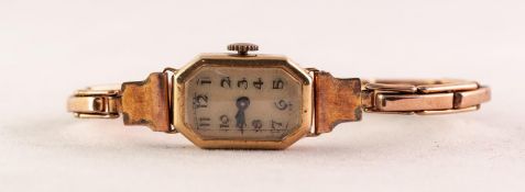 LADY'S VINTAGE 18ct GOLD WRISTWATCH with mechanical movement, small and narrow oblong arabic dial