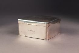 SILVER CLAD TABLE CIGARETTE BOX, of typical form with slightly domed cover and hardwood lined