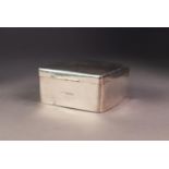 SILVER CLAD TABLE CIGARETTE BOX, of typical form with slightly domed cover and hardwood lined