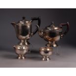 VINERS OF SHEFFIELD ELECTROPLATE PEDESTAL TEA SET OF FOUR PIECES with applied trailing vine