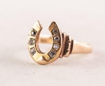 VICTORIAN 9ct GOLD RING, the horseshoe pattern top set with seven old cut small diamonds, Birmingham