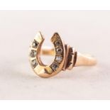 VICTORIAN 9ct GOLD RING, the horseshoe pattern top set with seven old cut small diamonds, Birmingham