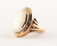 9ct GOLD RING, collet set with a cabochon oval opal, 6.4 gms, ring size L/M