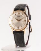 LONGINES, GENT'S WRISTWATCH WITH MECHANICAL MOVEMENT, silvered circular dial with batons and roman