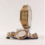 GENT'S ROTARY GOLD PLATE QUARTZ SWISS WRISTWATCH, the oblong dial with batons, c entre seconds