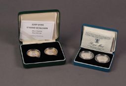 TWO £2 TWO COIN SILVER PROOF SETS, 1997-1998 and 1989, both supplied with certificate of