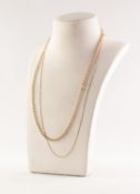 9ct GOLD FINE BELCHER CHAIN NECKLACE, 17in (43.1cm) long and a 9ct GOLD VERY FINE CHAIN NECKLACE,
