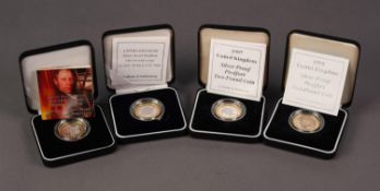 FOUR PIEDFORT £2 SILVER PROOF COINS, comprising: 1997, 1998, 1999 (Rugby World Cup) and 2004 (