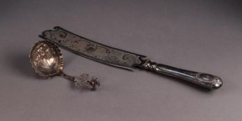 NINETEENTH CENTURY DUTCH SILVER SMALL LADLE/SPOON, the circular bowl with crimped edge and