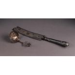 NINETEENTH CENTURY DUTCH SILVER SMALL LADLE/SPOON, the circular bowl with crimped edge and