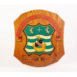 TWO SIMILAR SCUTIFORM WOODEN WALL PLAQUES LITHOGRAPHED, with 'Lytham St. Annes Corporation
