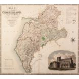 GREENWOOD & Co HAND COLOURED COUNTY MAP OF CUMBERLAND, 1821-1822, with view of ?Carlisle