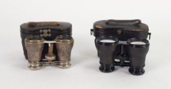 THOMAS ARMSTRONG, MANCHESTER & PARIS PAIR OF OPERA GLASSES, with black morocco clad body in the