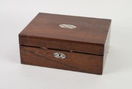 VICTORIAN ROSEWOOD BOX with mother of pearl inlay, containing a selection of handkerchiefs