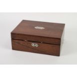 VICTORIAN ROSEWOOD BOX with mother of pearl inlay, containing a selection of handkerchiefs