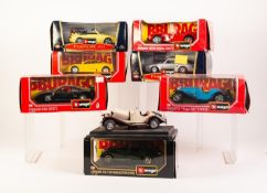 SIX BURAGO MINT AND BOXED 1/24 SCALE DIE CAST MODELS OF VINTAGE CARS, including; Porsche 911 Carrera