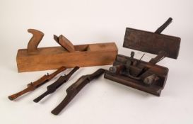 EARLY TWENTIETH CENTURY OAK AND METAL MOUNTED PLOUGH PLANE, complete with two cutting blades, the