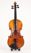 UNBRANDED EARLY TWENTIETH CENTURY VIOLIN having one piece 14 1/4" back with twin purfling lines,