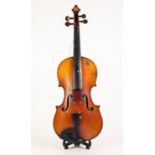 UNBRANDED EARLY TWENTIETH CENTURY VIOLIN having one piece 14 1/4" back with twin purfling lines,