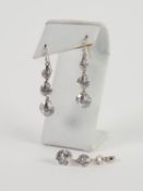 PAIR OF SILVER AND CUBIC ZIRCONIA DROP EARRINGS, each earring with three graduated stones, each