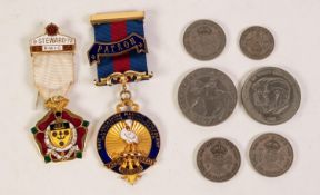 'EAST LANCASHIRE MASONIC BENEVOLENT INSTITUTION' PATRON'S ENAMELLED GILT METAL BADGE AND RIBBON