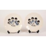 WASHINGTON POTTERY HAMLEY, PAIR 'THE BEATLES' PRINTED POTTERY SIDE PLATES, each with portraits and