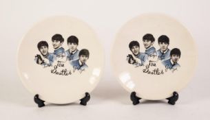 WASHINGTON POTTERY HAMLEY, PAIR 'THE BEATLES' PRINTED POTTERY SIDE PLATES, each with portraits and