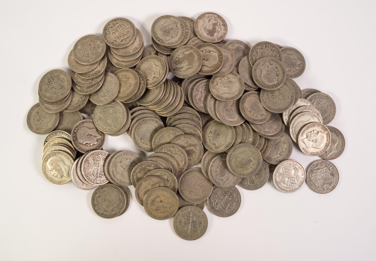 COLLECTION OF APPROX 144 GEORGE V SILVER HALF CROWN COINS,  varying conditions but with some fair