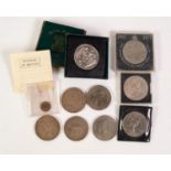 GEORGE III SILVER CROWN (very badly worn), TWO GEORGE V SILVER CROWNS 1935 (VF) but grubby,