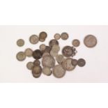 SELECTION OF VICTORIA AND GEORGE V SILVER COINAGE, mainly showing wear  or pierced, includes; four