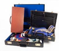 THREE CASES CONTAINING MASONIC REGALIA TOGETHER WITH 13 ENAMELLED GILT METAL MASONIC BADGES and