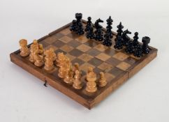 1920s CARVED BOXWOOD STAUNTON CHESS SET, up to 2 3/4in (7cm) high, in associated wooden box