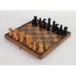 1920s CARVED BOXWOOD STAUNTON CHESS SET, up to 2 3/4in (7cm) high, in associated wooden box