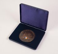 LARGE BRONZE AND ENAMEL COMMEMORATIVE MEDALLION 150 YEARS OF P & O LINES, showing company crest